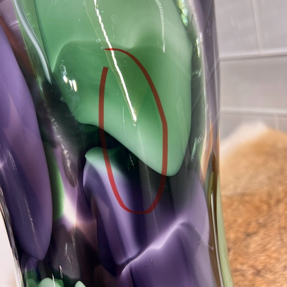 Hand Blown Art Glass Ruffled Swung Vase Abstract Green & Purple Fusion - Picture 15 of 16